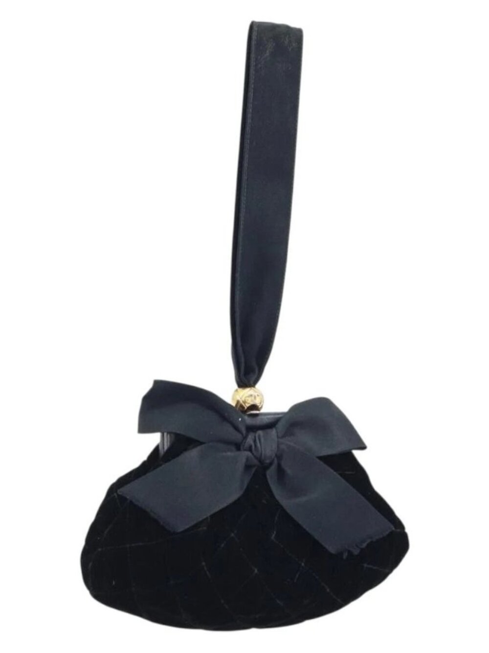 CHANEL Hand Bag Velor Black Gold CC Auth ARZ385A